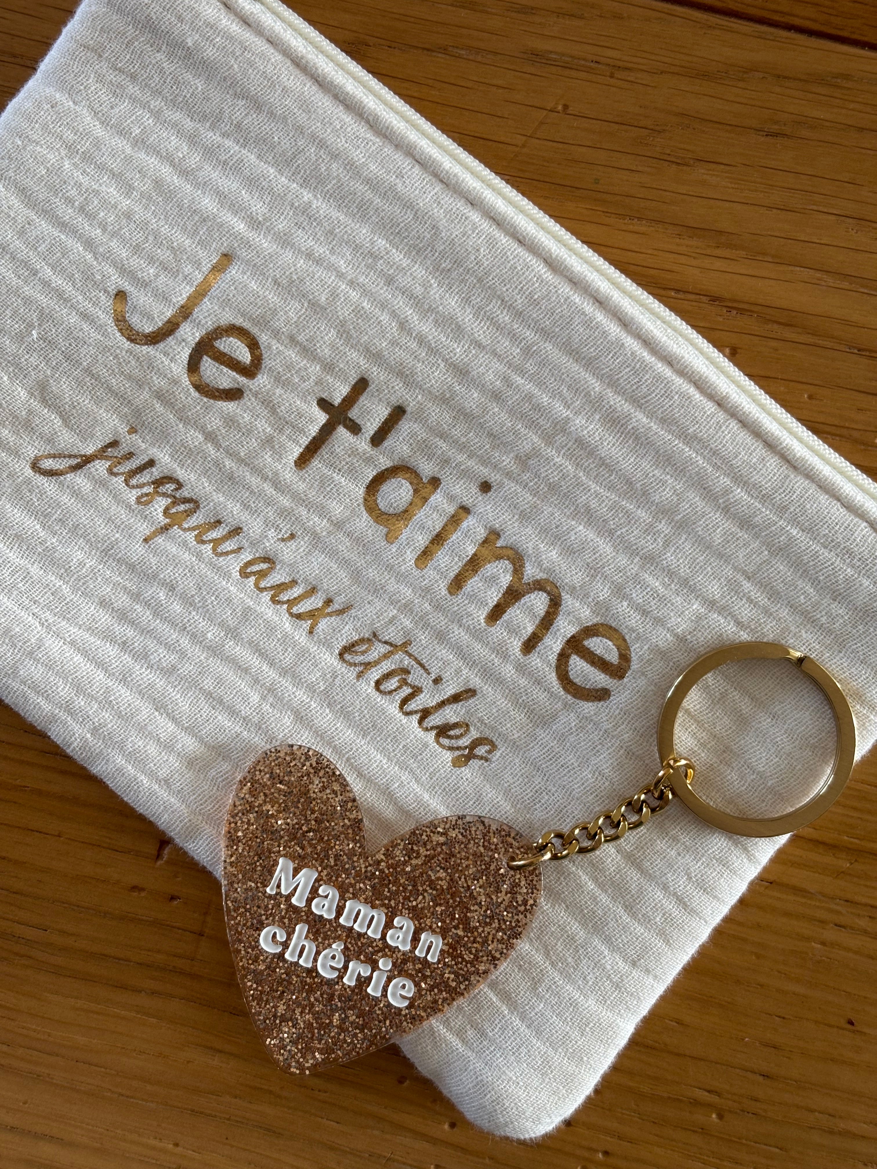 PORTE-CLES PAILLETTES "MAMAN CHERIE" Chic et Paillettes